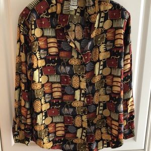 TWO ~ TWO Vintage Silk Classic Button Down, long-sleeved purses Print Blouse
